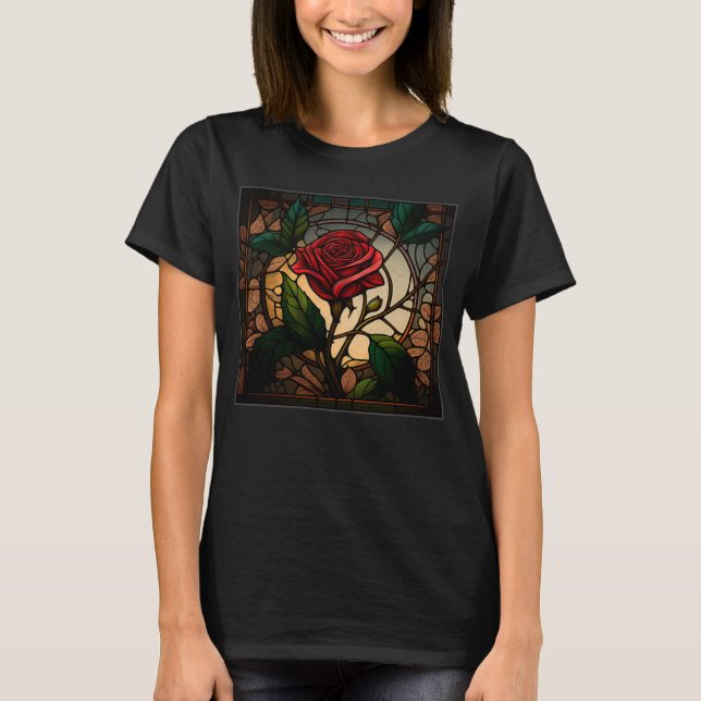 Beautiful Roses Illustration Stained Glass Realist T-Shirt (Front)
