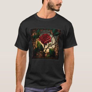 Beautiful Roses Illustration Stained Glass Realist T-Shirt