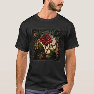 Beautiful Roses Illustration Stained Glass Realist T-Shirt