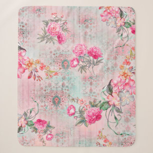 Beautiful roses on vintage paper texture illustrat sherpa blanket