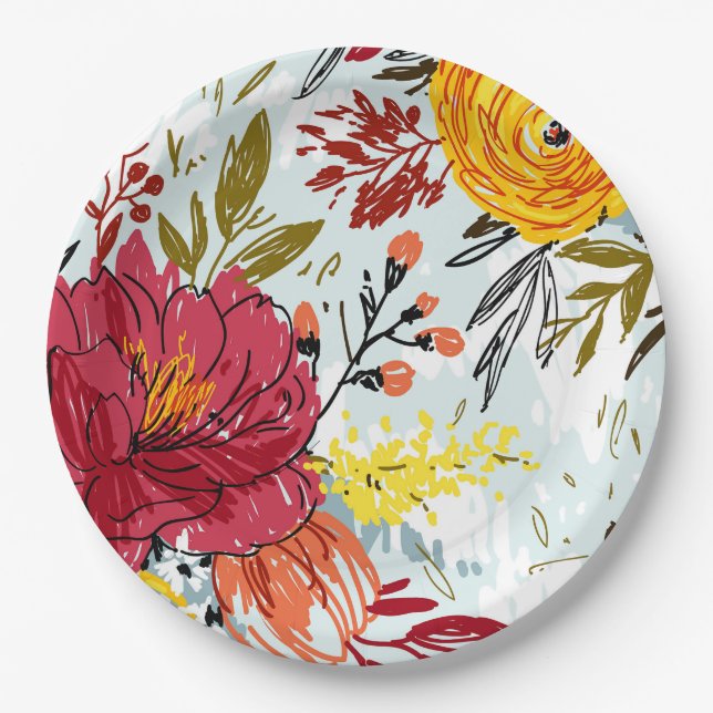 Beautiful Roses Paper Plate (Front)