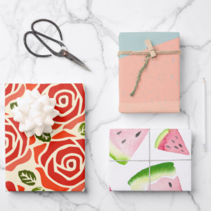 Beautiful roses red pink blue pattern birthday wrapping paper sheet