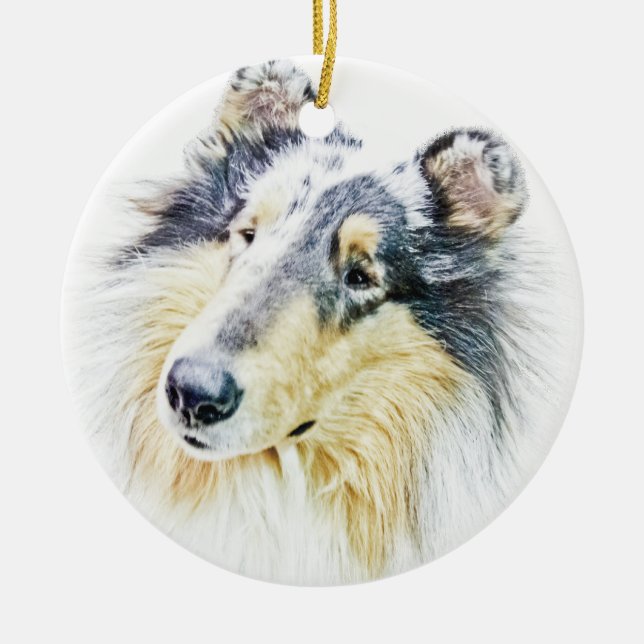 Beautiful Rough Collie dog art Ceramic Tree Decoration (Front)