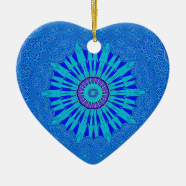 Beautiful Royal Blue Mandala Art Print Ceramic Tree Decoration (Front)