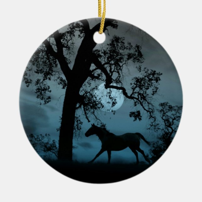 Beautiful Running Horse and Full Moon Ornament (Front)
