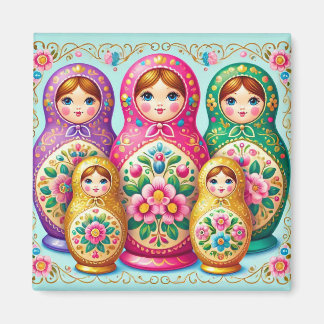 Beautiful Russian doll square magnet