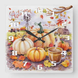 Beautiful Rustic and Charming Autumn in the Farm Square Wall Clock