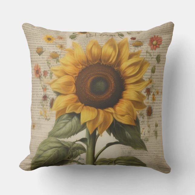 Beautiful Rustic Bloom sunflower Tissue Paper Cushion (Front)