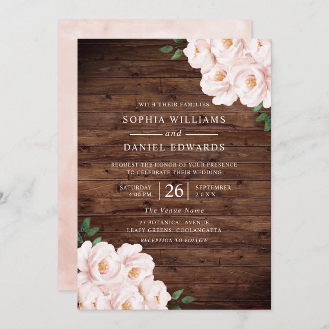 Beautiful Rustic Blush Pink Elegant Wedding Invitation (Front/Back)