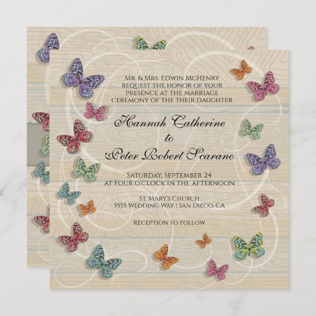 Beautiful Rustic Butterfly Wedding Invitation (Front/Back)