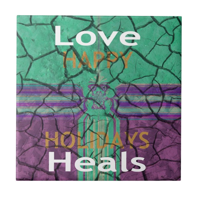 Beautiful rustic cracked mud love heals text art tile (Front)