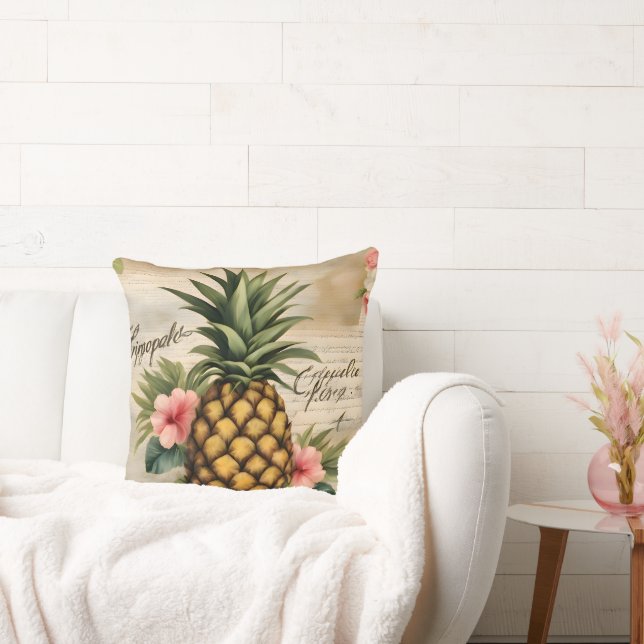 Beautiful Rustic French Calligraphy Pineapple chic Cushion (Couch)