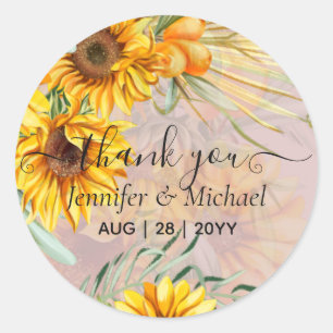 Beautiful Rustic Sunflowers Pampas Grass Wedding Classic Round Sticker