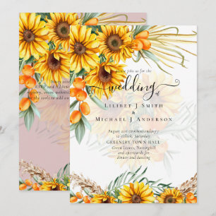 Beautiful Rustic Sunflowers Pampas Grass Wedding Invitation
