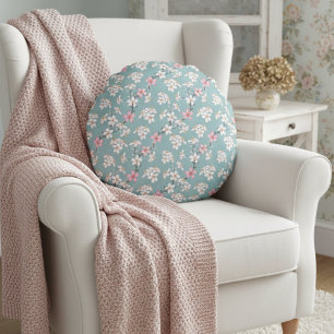 Beautiful Rustic Vintage Cherry Blossoms Round Cushion