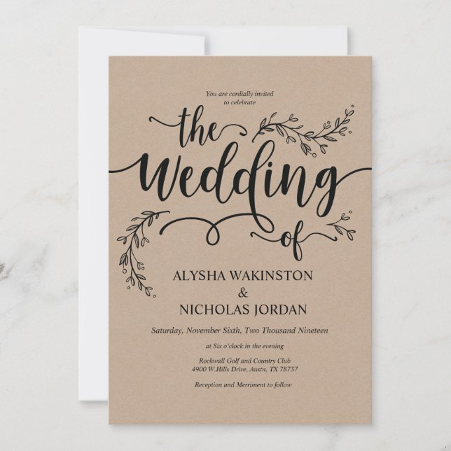Beautiful Rustic Wedding Invitation Card (Front)