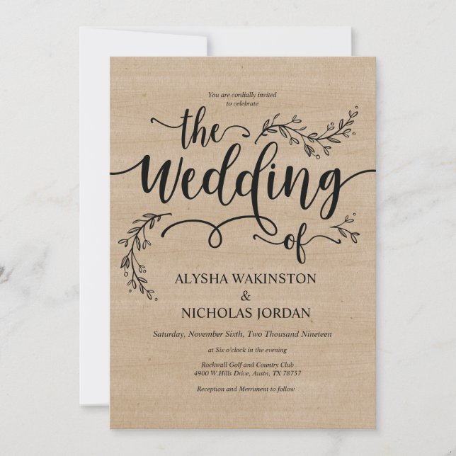 Beautiful Rustic Wedding Invitation Card (Front)
