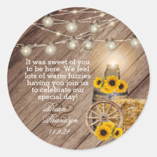 Beautiful Rustic Wood Barrel and Sunflowers Classic Round Sticker