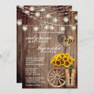 Beautiful Rustic Wood Barrel and Sunflowers Invitation