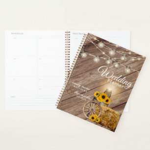 Beautiful Rustic Wood Barrel and Sunflowers Planner
