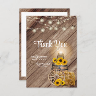 Beautiful Rustic Wood Barrel and Sunflowers Thank You Card