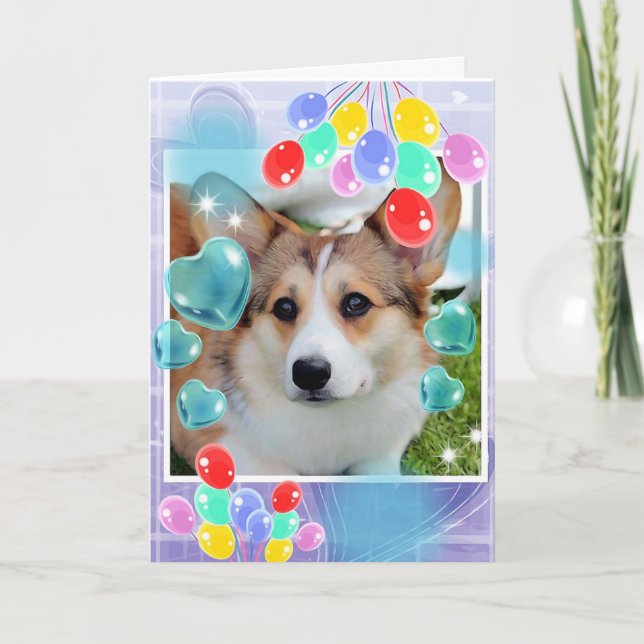 Beautiful Sable Corgi with Hearts Holiday Card (Front)