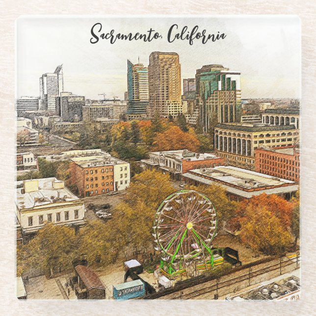 Beautiful Sacramento California City View Glass Coaster (Front)