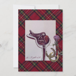 beautiful saddle , plaid, thistle , horse shoes card