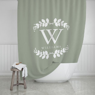 Beautiful Sage Botanical Monogram Shower Curtain