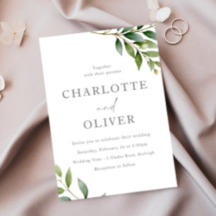 Beautiful Sage Green Leaves Modern Wedding Invitation
