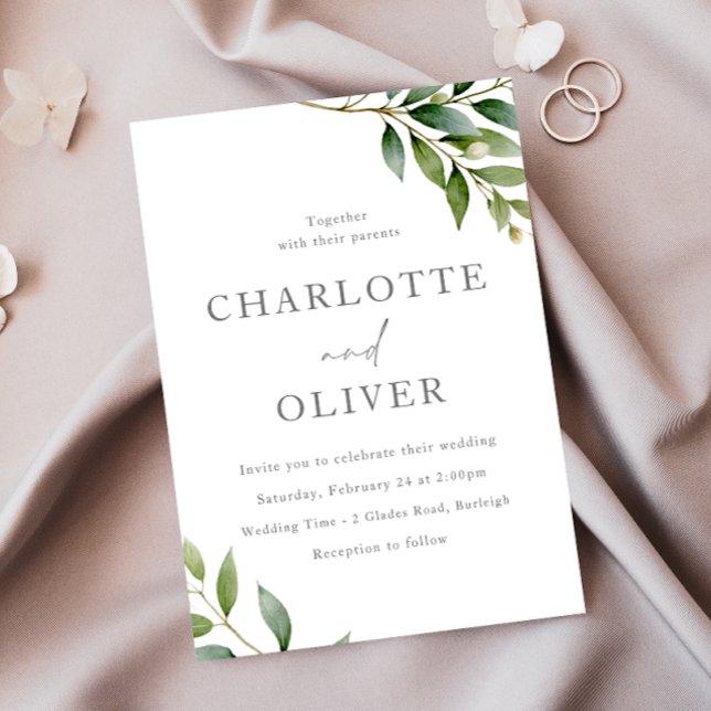 Beautiful Sage Green Leaves Modern Wedding Invitation (Creator Uploaded)