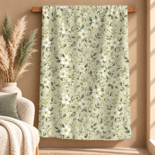 Beautiful Sage Watercolor Floral Garden Home Blank Sherpa Blanket