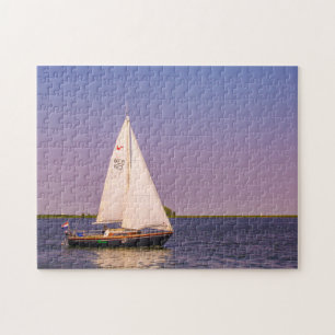 Beautiful sailing boat at sunset, Netherlands Jigsaw Puzzle