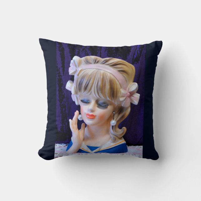 Beautiful Sailor Girl Head Vase Doll Pink Bows Cushion (Front)