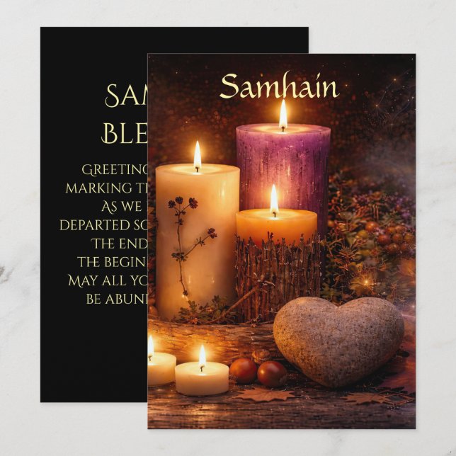 Beautiful Samhain Blessing Candles Heart Rock (Front/Back)