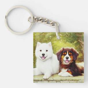 Beautiful Samoyed & English Shepherd Pups Key Ring