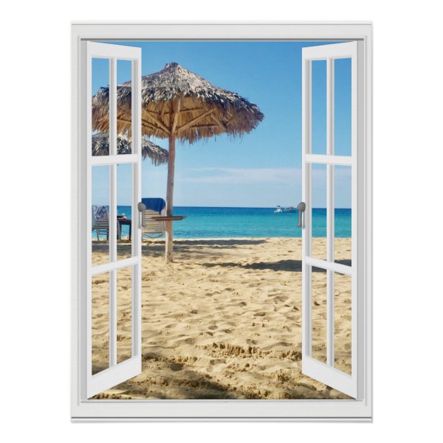 Beautiful Sandy Beach And Sea Window View  Poster (Front)