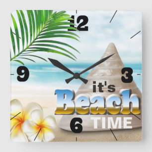 Beautiful Sandy Beach Seashell Square Wall Clock