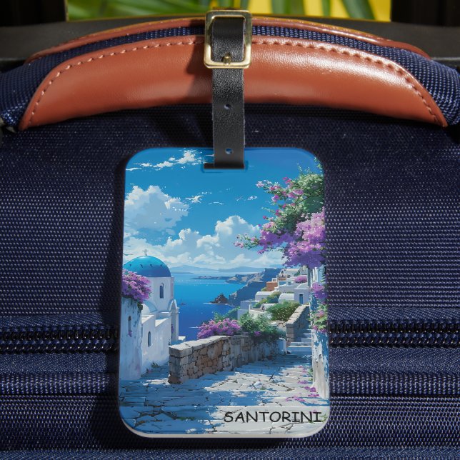Beautiful Santorini Greece Ocean View Luggage Tag (Front Insitu 2)