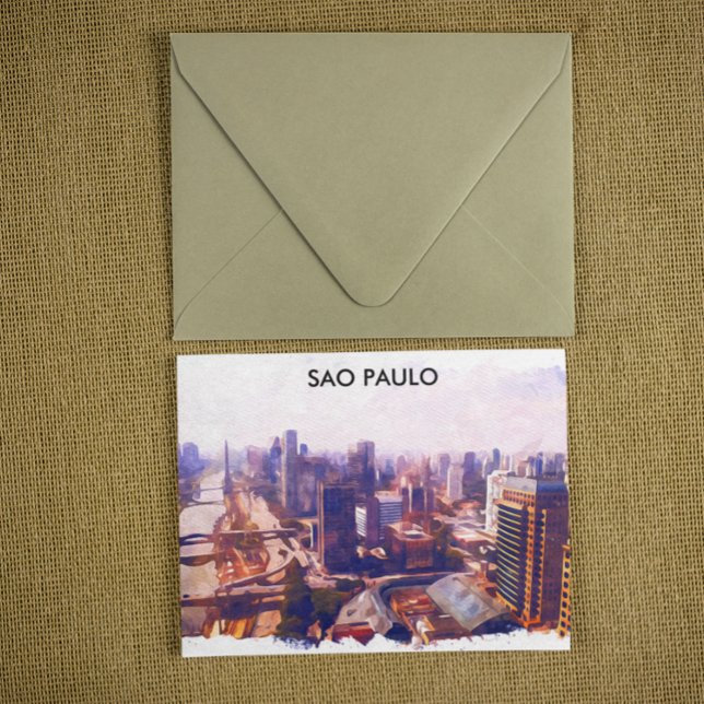 Beautiful Sao Paulo Brazil Skyline Painting Postcard (sao paulo cityscape panorama view postcard)