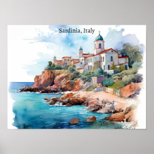 Beautiful Sardinia Italy Watercolor Travel  Poster