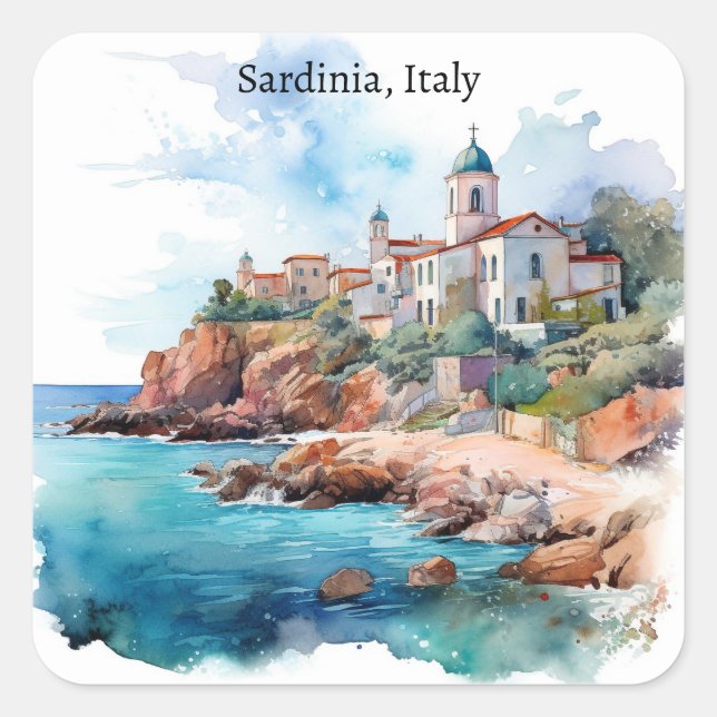 Beautiful Sardinia Italy Watercolor Travel  Square Sticker (Front)