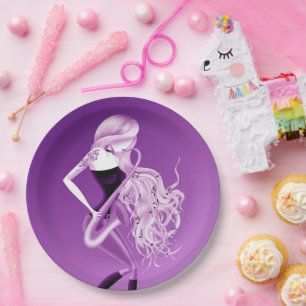 Beautiful Saxophonist Lady Musician Paper Plate