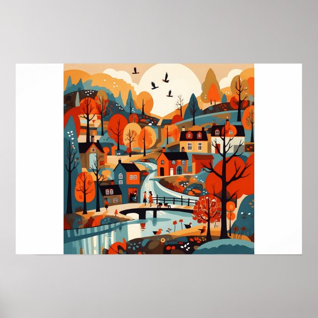 Beautiful Scandi Village Art Poster (Front)