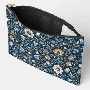 Beautiful Scandinavian Wildflowers on Navy Blue Accessory Pouch