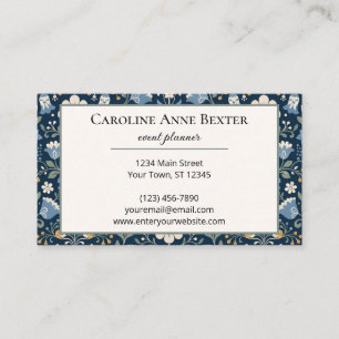Beautiful Scandinavian Wildflowers on Navy Blue Business Card