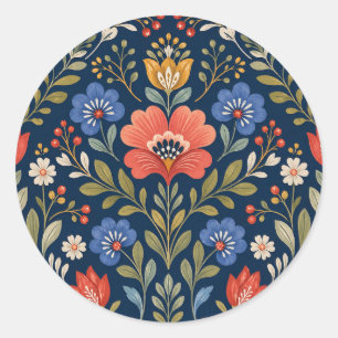 Beautiful Scandinavian Wildflowers on Navy Blue Classic Round Sticker