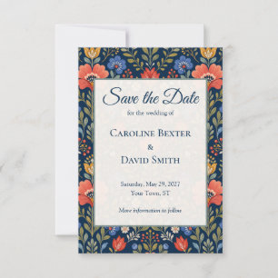 Beautiful Scandinavian Wildflowers on Navy Blue Save The Date