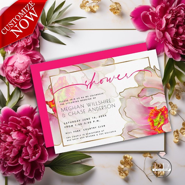 Beautiful Scarlet Peony Floral Couple's Shower Invitation (Easy to personalize- Check out the coordinating products too!)