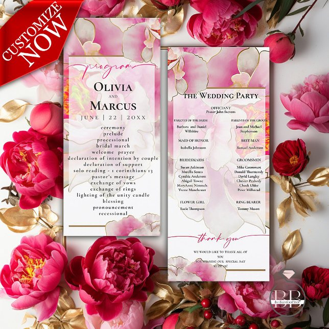 Beautiful Scarlet Peony Floral Wedding Program (Check our our matching products in our wedding suite collection )